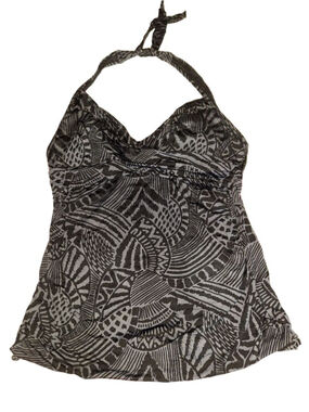 Kona Sol Black & White Patterned Halter Bikini Top M swimming vacay resort wear